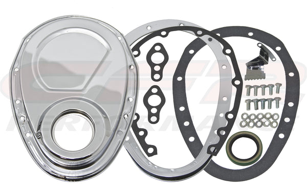 HZ-7122-C-KIT Steel Timing Chain Cover Kit for Chevy SB 283-350, Chrome - 2 Piece