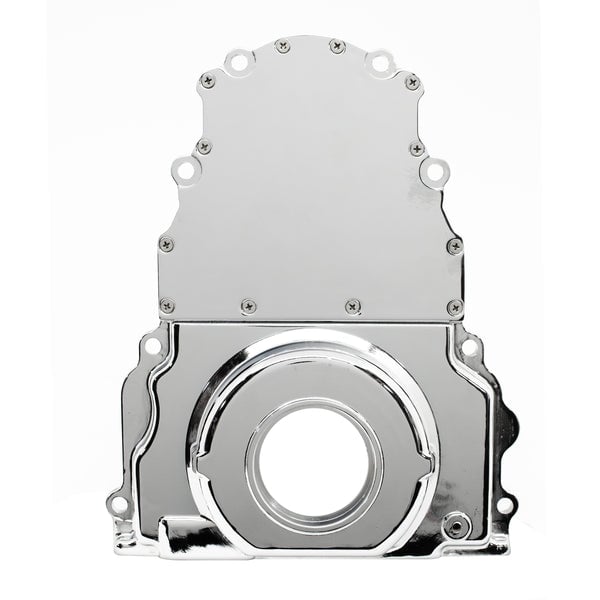 HZ-6009-C Aluminum Chevy LS Timing Chain Cover without Cam Sensor Hole, Chrome - 2 Piece