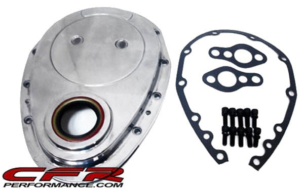 HZ-6010-POL-KIT Aluminum Chevy SB 283-305-327-350-400 Timing Chain Cover Kit, Polished