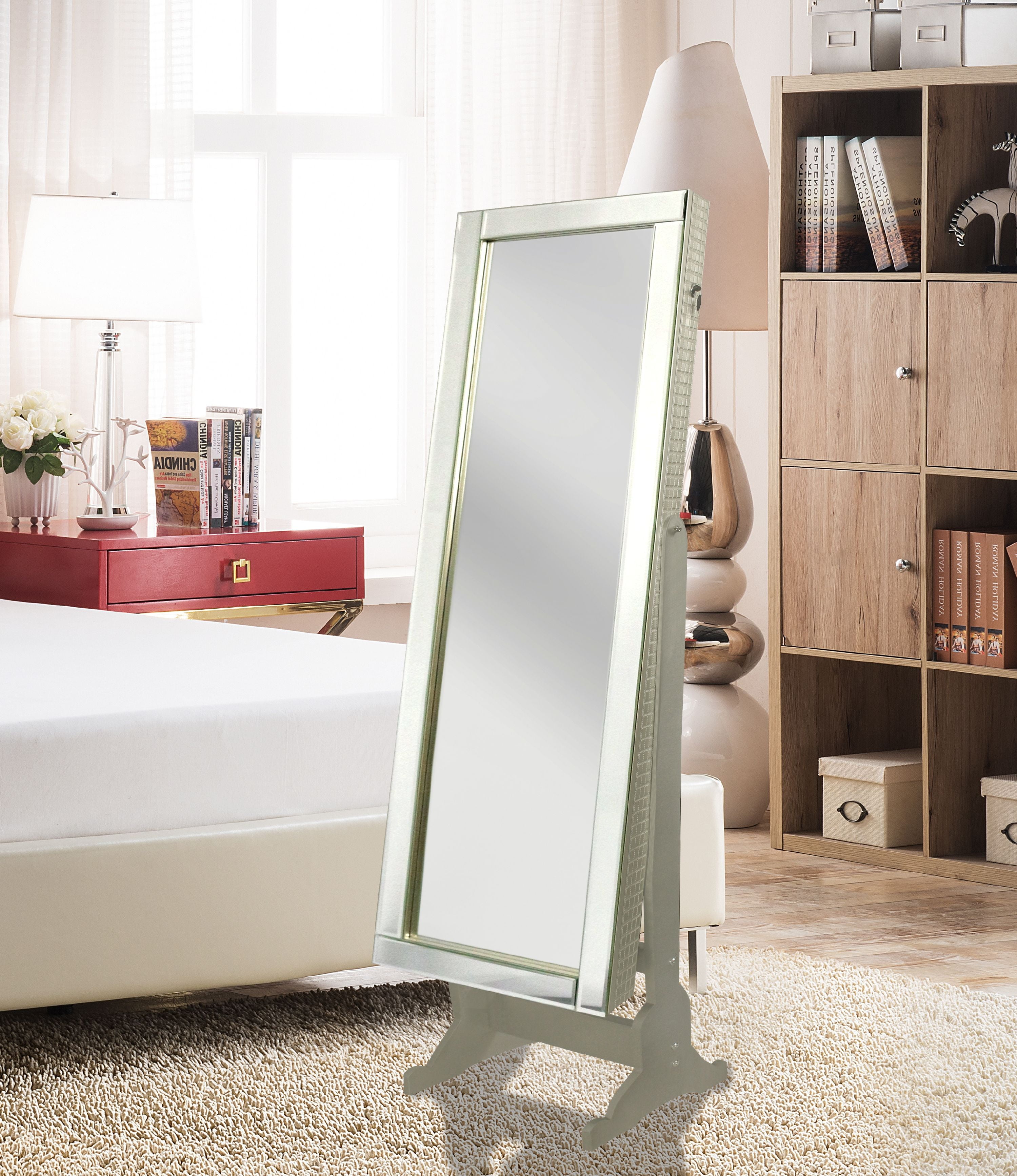 Picture of Chic Home JF62-11BE-N1-US Daze Modern Contemporary Border Rectangular Jewelry Armoire Cheval Mirror, Full-Length - Royal Champagne