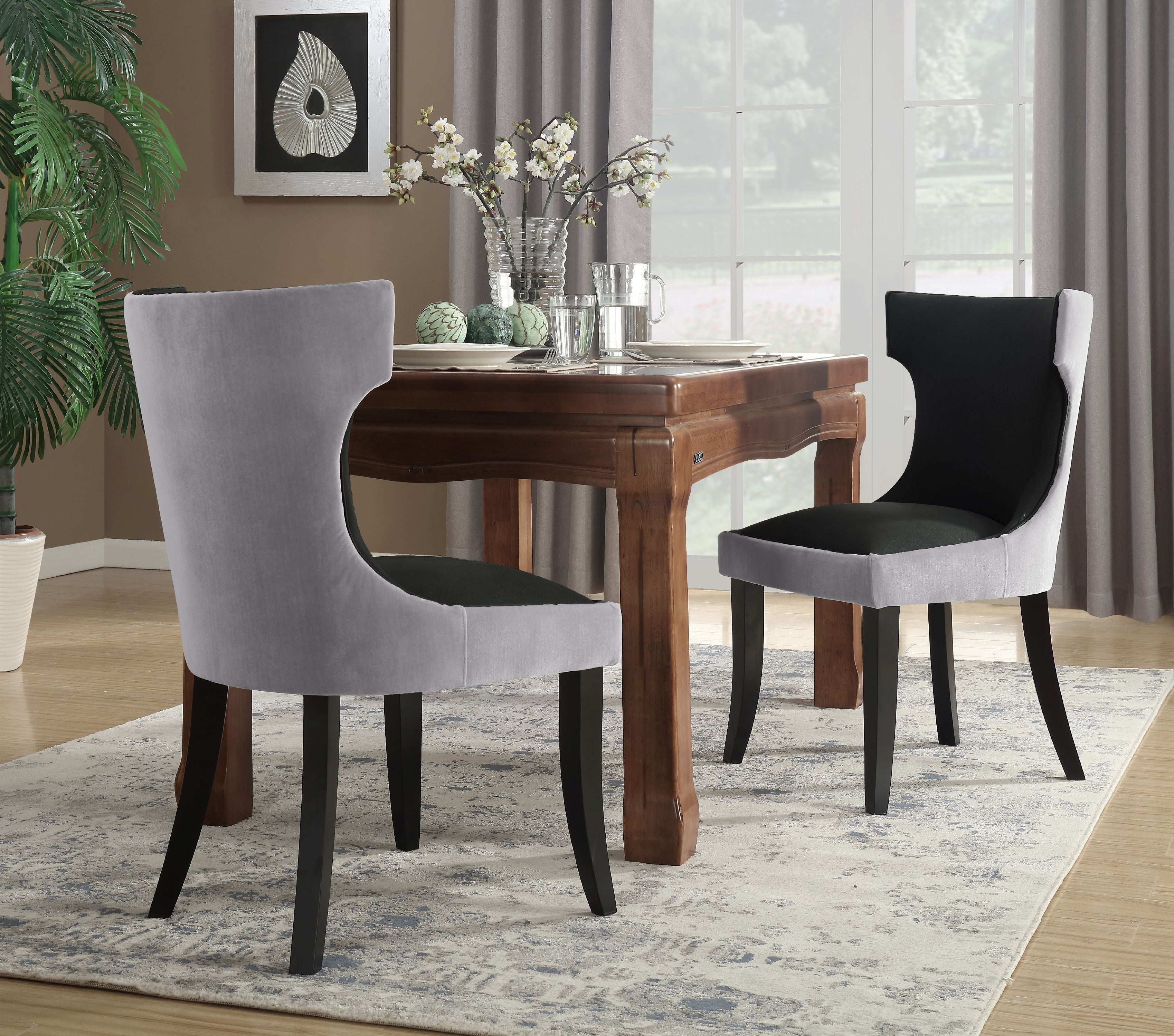 Picture of Chic Home FDC2719 Zeke Dining Side Chair with Velvet PU Leather Espresso Wood Frame Modern Transitional, Grey & Black - 2 Piece