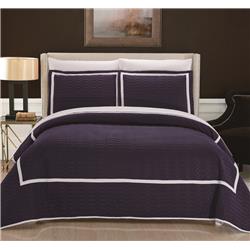 Picture of Chic Home QS4397-US Selby 2 Piece Hotel Collection Two Tone Banded Geometric Embroidered Quilted Cover Set&#44; Navy