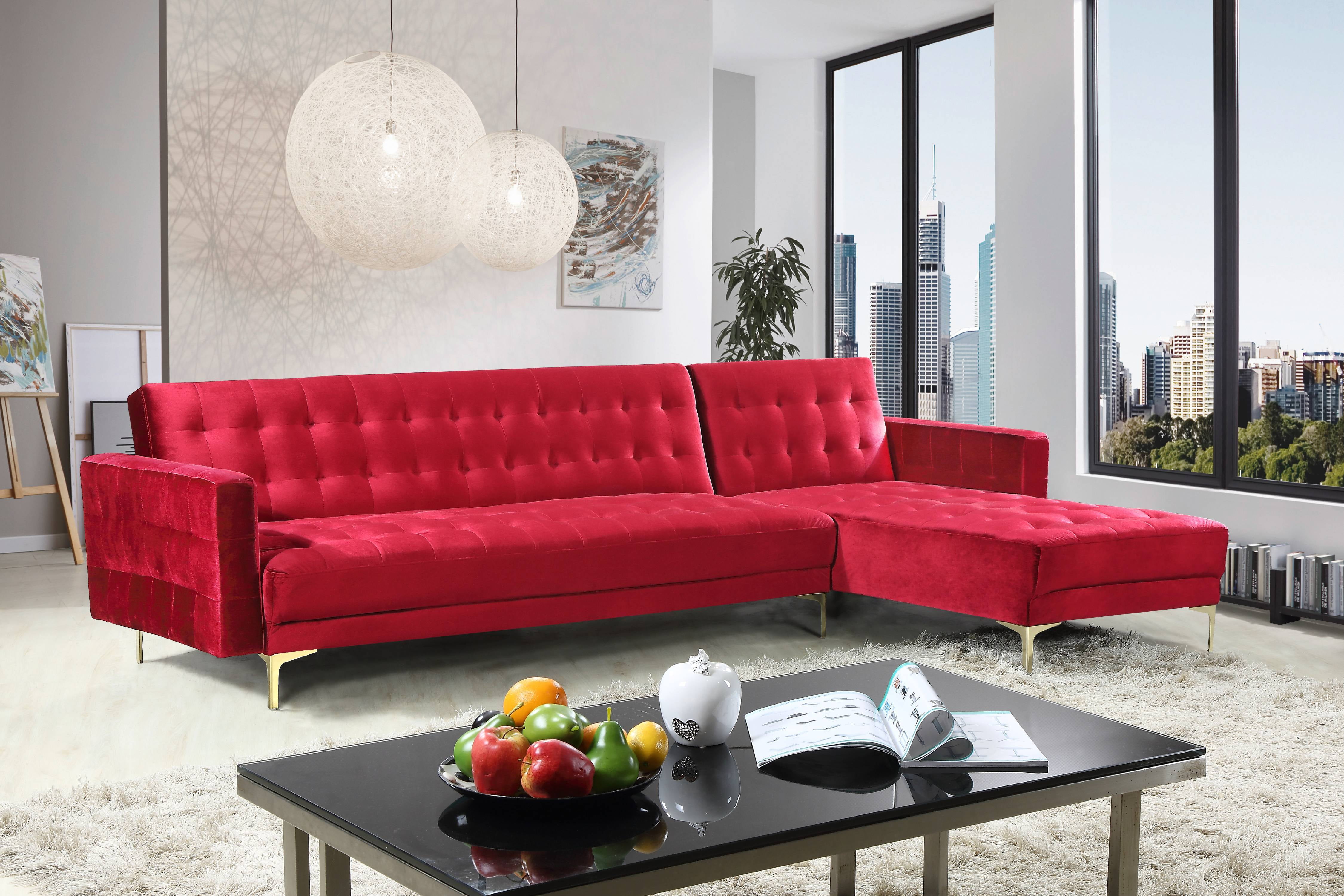Picture of Chic Home FSA9009-US Modern Contemporary Kiefer Right Facing Convertible Sectional Sofa&#44; Red