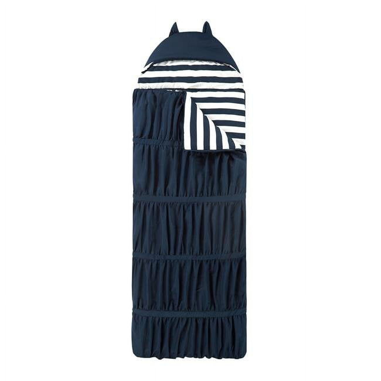 Picture of Chic Home BBG17956-US Reina Sleeping Bag with Cat Ear Hood Ruched Ruffled Design with Striped Interior for Kids&#44; Teens & Young Adults Zipper Closure&#44; 32 x 75 in. - Navy & White