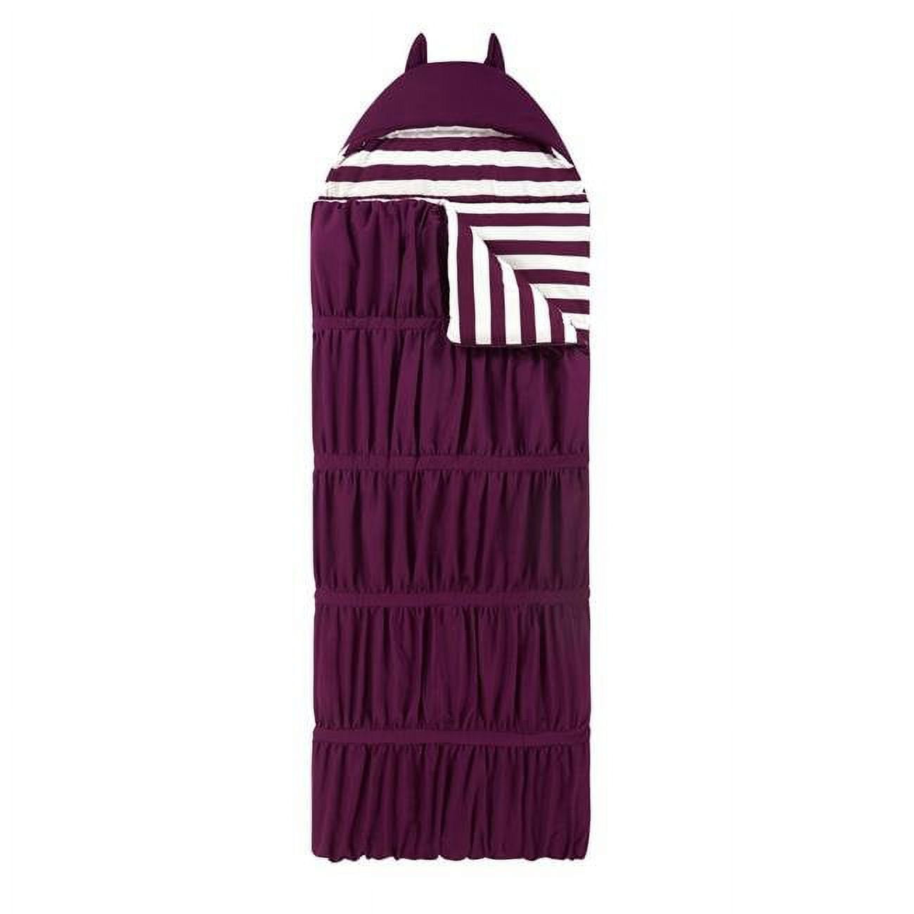 Picture of Chic Home BBG17963-US Reina Sleeping Bag with Cat Ear Hood Ruched Ruffled Design with Striped Interior for Kids&#44; Teens & Young Adults Zipper Closure&#44; 32 x 75 in. - Purple & White
