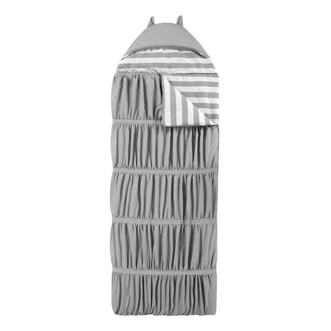 Picture of Chic Home BBG17970-US Reina Sleeping Bag with Cat Ear Hood Ruched Ruffled Design with Striped Interior for Kids&#44; Teens & Young Adults Zipper Closure&#44; 32 x 75 in. - Grey & White