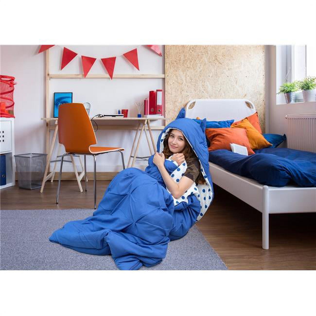 Picture of Chic Home BBG17901-US Jerry Sleeping Bag with Cat Ear Hood Pinch Pleat Design - Blue & White