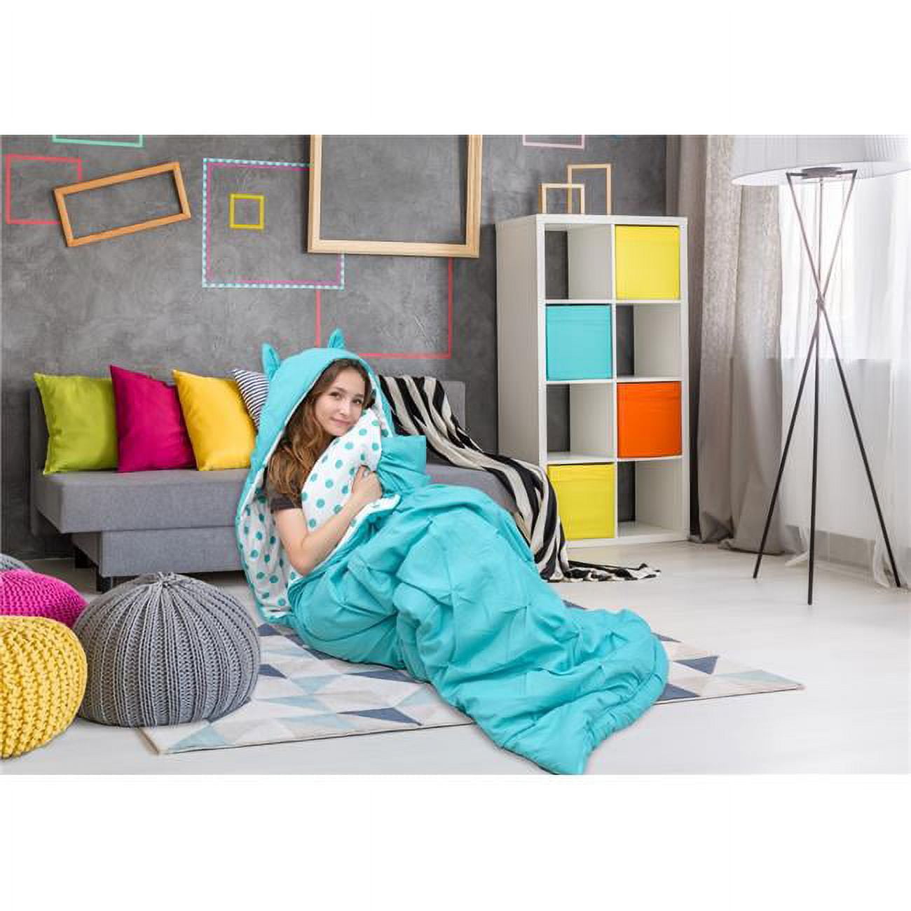 Picture of Chic Home BBG17925-US Jerry Sleeping Bag with Cat Ear Hood Pinch Pleat Design - Aqua Green & White