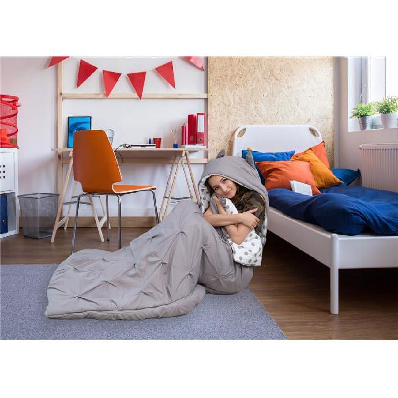 Picture of Chic Home BBG17932-US Jerry Sleeping Bag with Cat Ear Hood Pinch Pleat Design - Grey & White