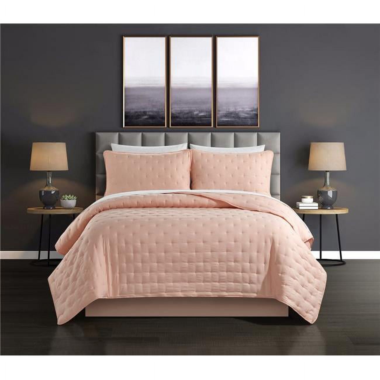 Picture of Chic Home BQS19417-US Kaceyn Tufted Cross Stitched Design Bedding Quilt Set&#44; Blush - Queen Size - 3 Piece