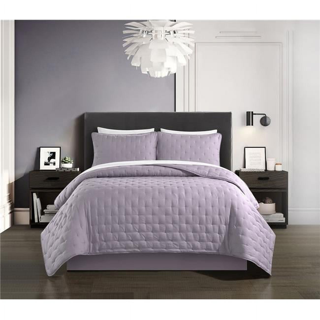 Picture of Chic Home BQS19325-US Kaceyn 3 Piece Quilt Set with Tufted Cross Stitched Design Bedding - Pillow Shams&#44; Lavender - King Size