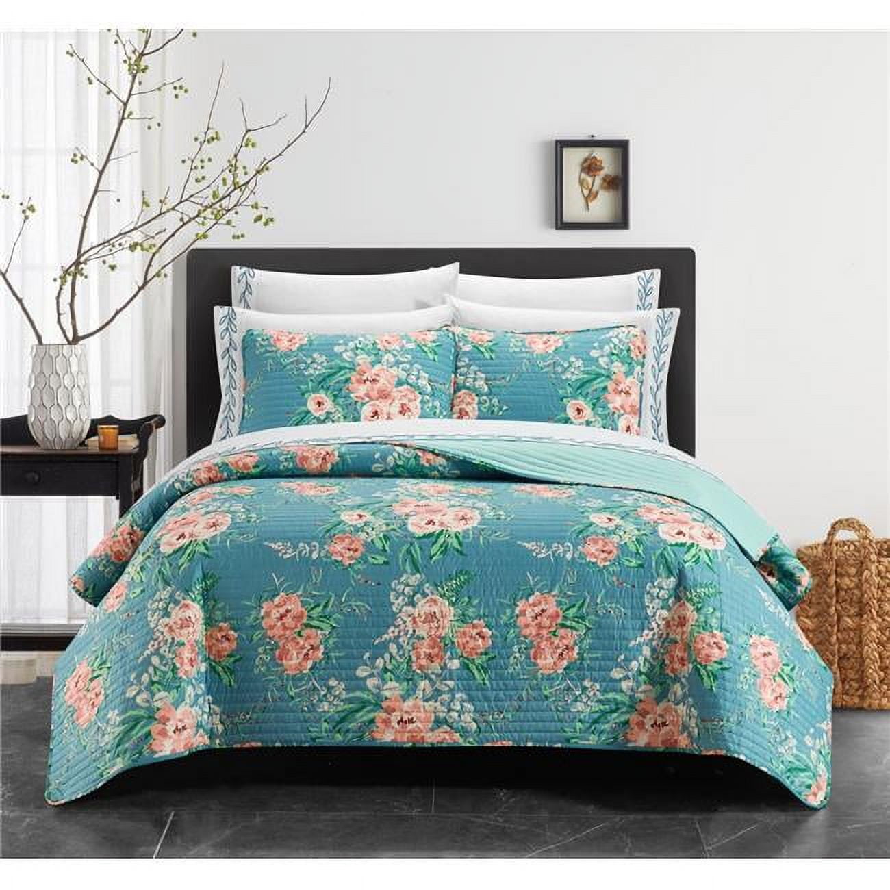 Picture of Chic Home BQS23599-US Cariel Quilt Set&#44; Aquamarine & Coral - King Size - 9 Piece