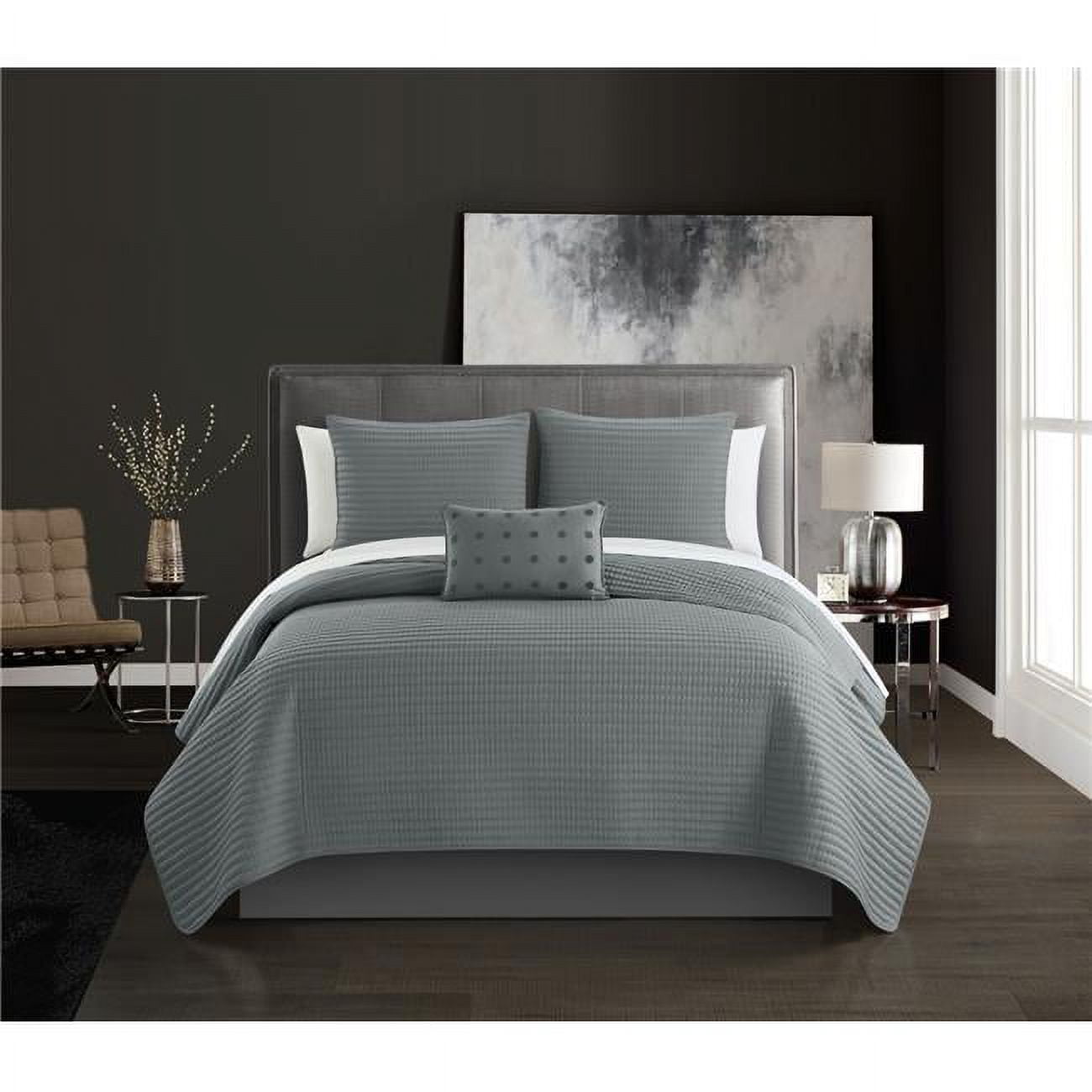 Picture of Chic Home BQS25524-US Kinley Striped Box Stitched Design Bedding Quilt Set&#44; Grey - King Size - 4 Piece