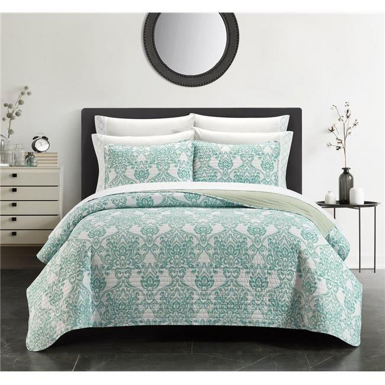 Picture of Chic Home BQS23568-US Baskin Quilt Set&#44; Sage Green & White - California King Size - 9 Piece