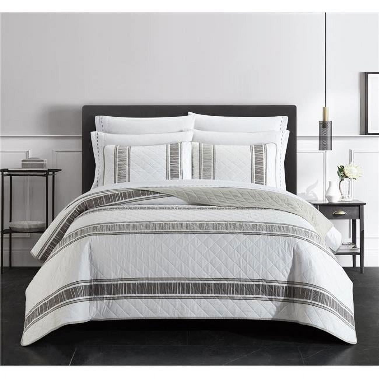 Picture of Chic Home BQS23810-US Maxie Quilt Set&#44; White & Grey - Queen Size - 9 Piece