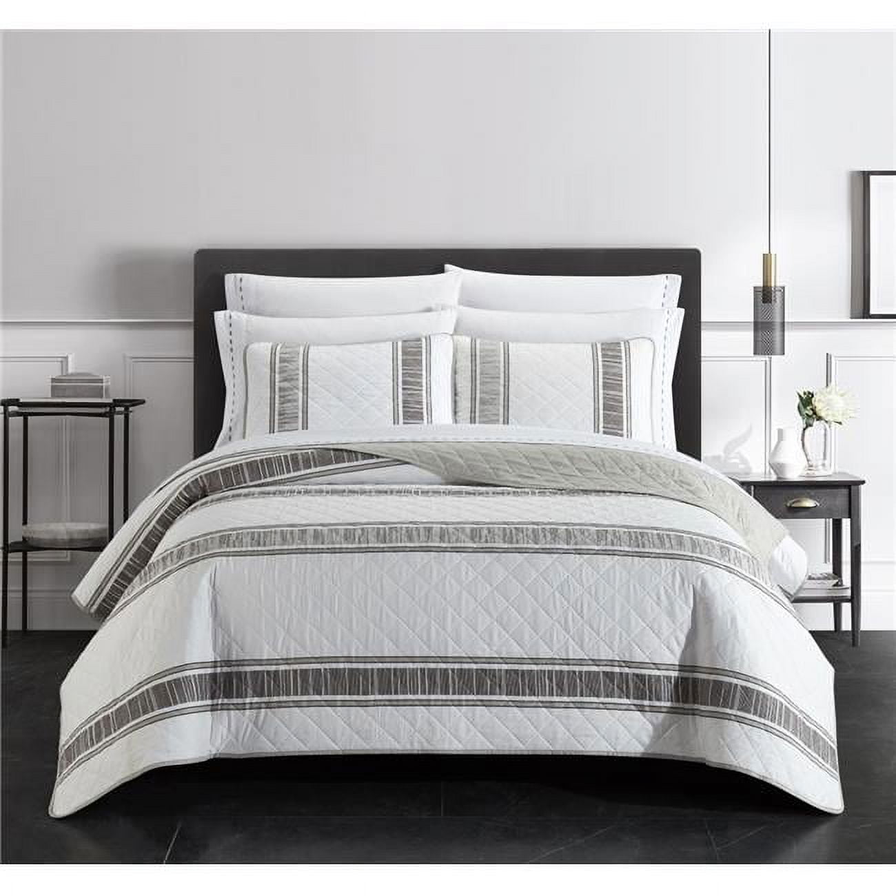 Picture of Chic Home BQS23858-US Maxie Quilt Set&#44; White & Grey - Full Size - 9 Piece
