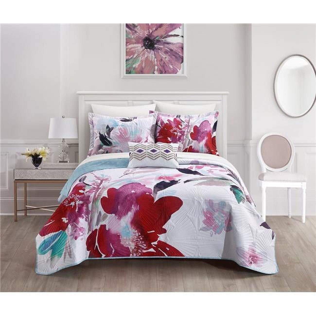 Picture of Chic Home BQS27320-US Henka Floral Watercolor Design Bedding Reversible Quilt Set&#44; Multi Color - King Size - 4 Piece