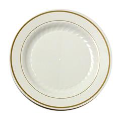 MP75IPREM PE 7.5 in. Masterpiece Plastic Plate with Ivory & Gold Trim - Case of 150 -  Comet Products & WNA, MP75IPREM  (PE)