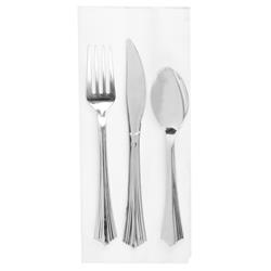 Picture of WNA Comet West REFROLL3 PEC 17 x 17 in. Reflections Pre-Rolled Linen Feel Napkin Fork Knife & Teaspoon - Case of 120