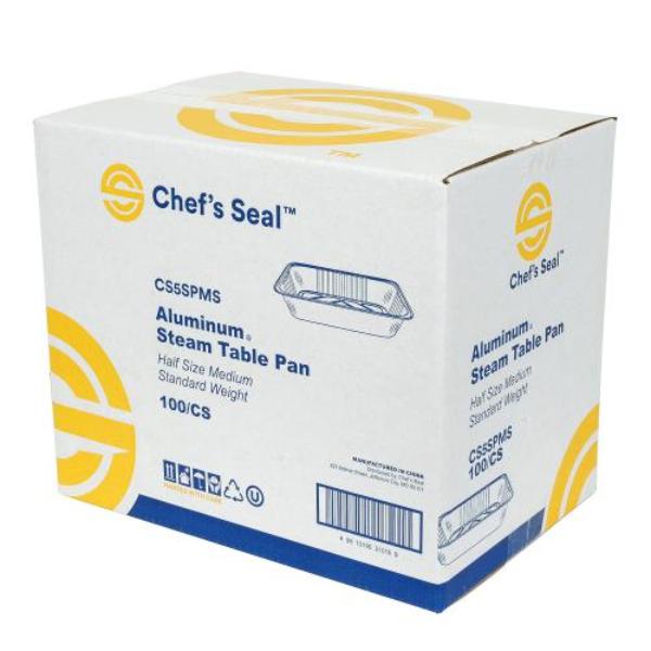 Picture of Chefs Seal CS5SPMS NJ 0.5 Size Aluminum Standard Weight Medium Steam Pan&#44; Silver - Case of 100