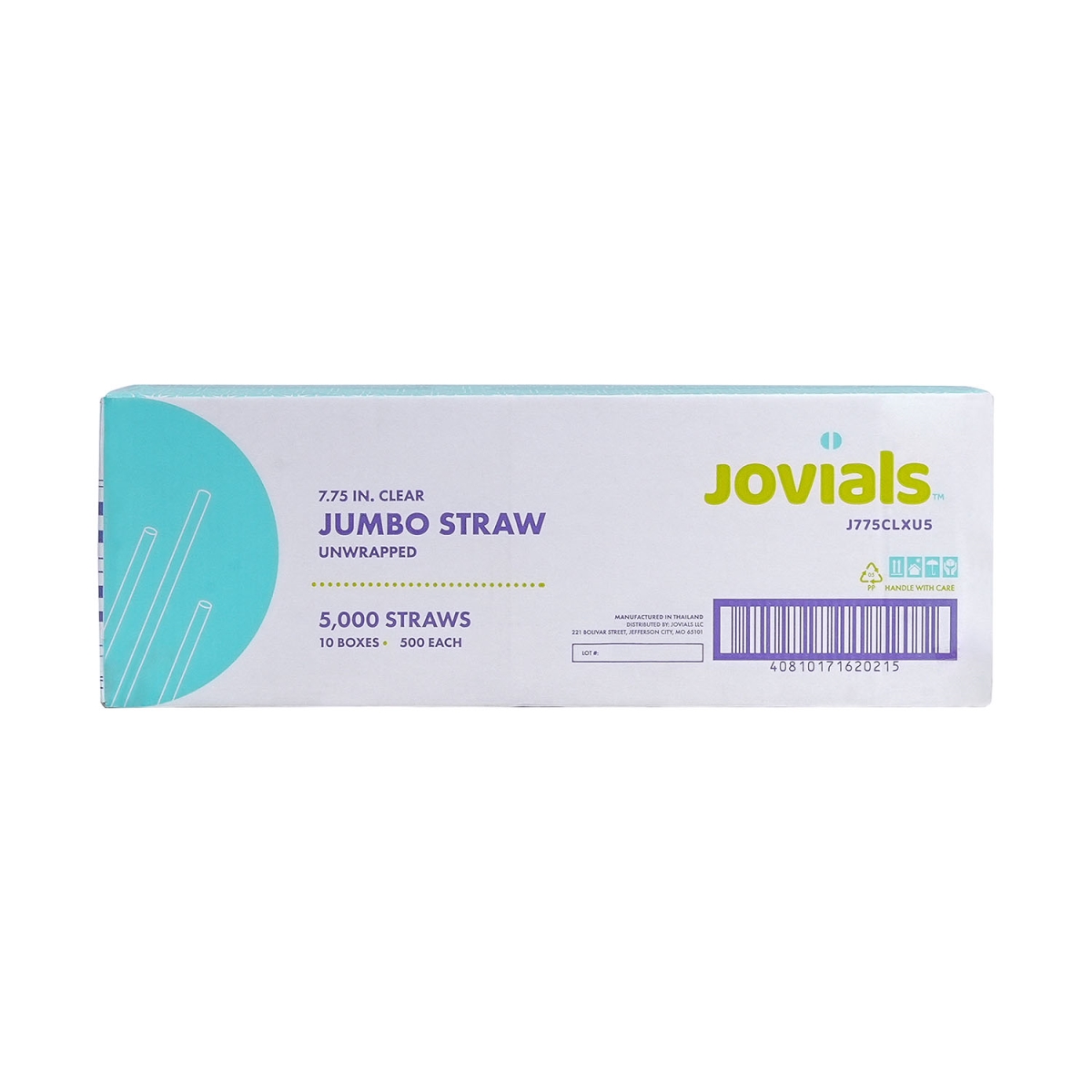 Picture of Jovials J775CLXU5 NJ 7.75 in. Jumbo Unwrapped Straws&#44; Clear - Case of 5000