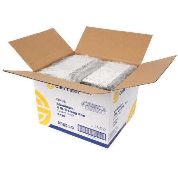Picture of Chefs Seal CS4OB NJ 4.0 oz Aluminum Standard Weight Oblong Foil Pan&#44; Silver - Case of 250