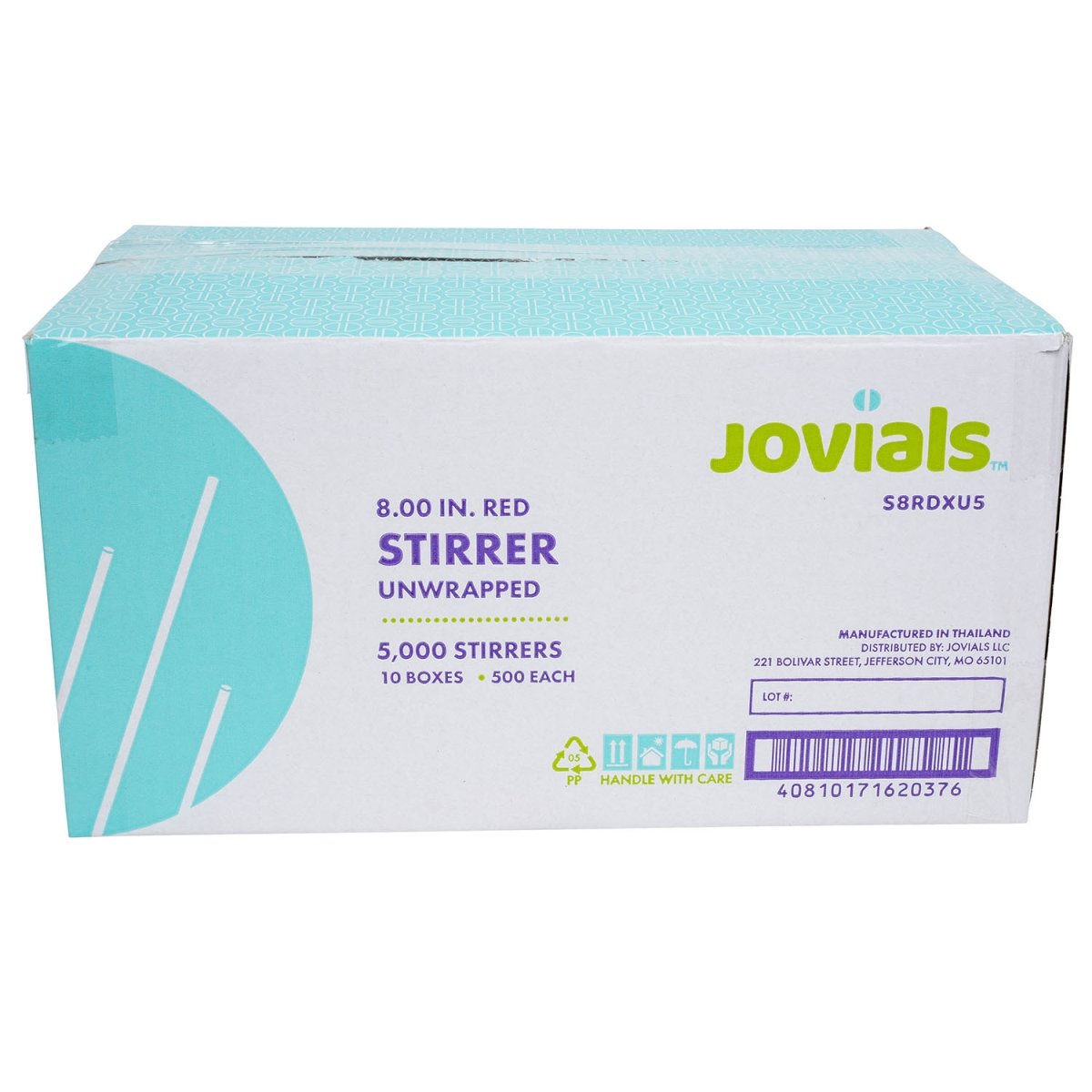 Picture of Jovials S8RDXU5 NJ 8 in. Stirrer Unwrapped Straws&#44; Red - Case of 5000