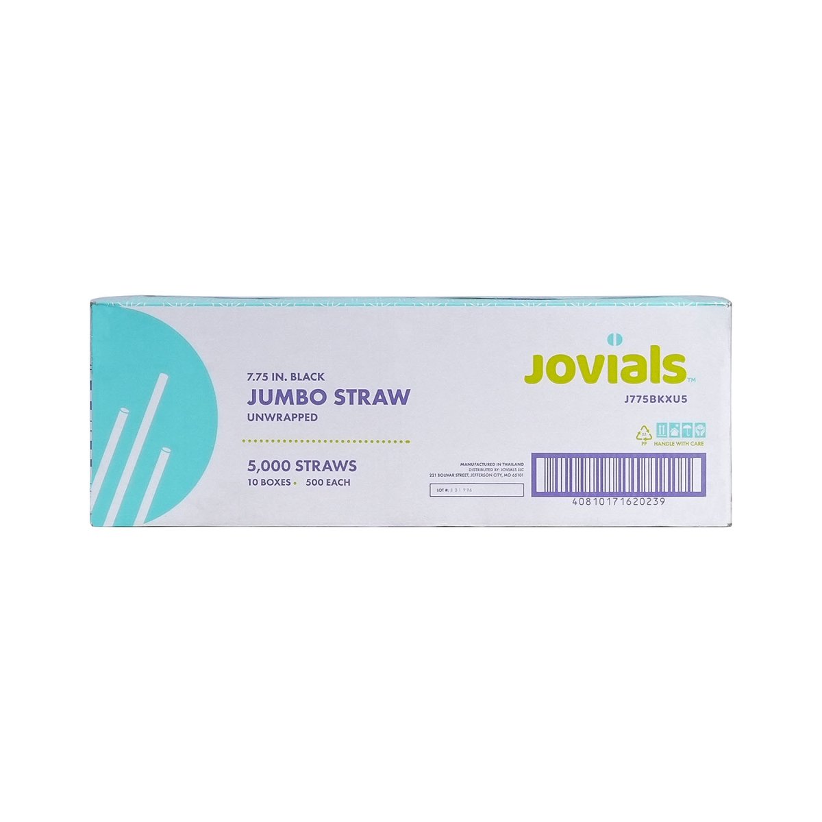 Picture of Jovials J775BKXU5 NJ 7.75 in. Jumbo Unwrapped Straws&#44; Black - Case of 5000
