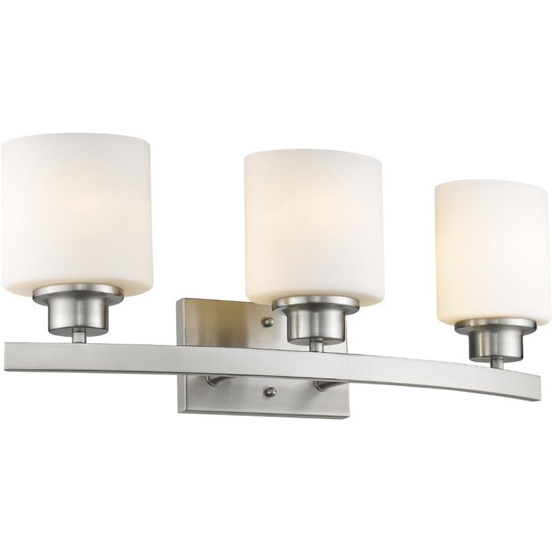 Aaliyah Contemporary 3 Light Brushed Nickel Bath Vanity Light Opal White Glass - 23 in.