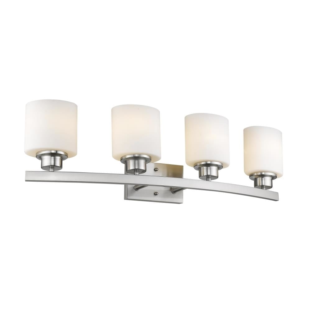 Aaliyah Contemporary 4 Light Brushed Nickel Bath Vanity Light Opal White Glass - 32 in.