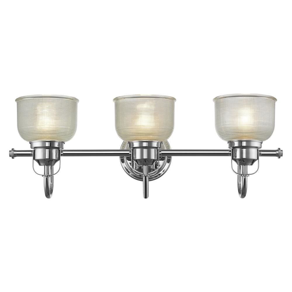 Lucie Industrial-Style 3 Light Chrome Finish Bath Vanity Wall Fixture Clear Prismatic Glass - 25 in -  ProComfort, PR2542693