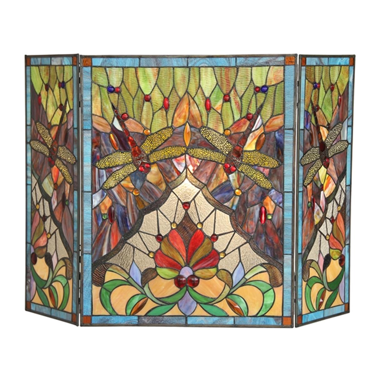 Picture of Chloe CH3F825DB44-GFS 44 in. Lighting Anisoptera Purity Tiffany Glass 3 Piece Folding Dragonfly Fireplace Screen