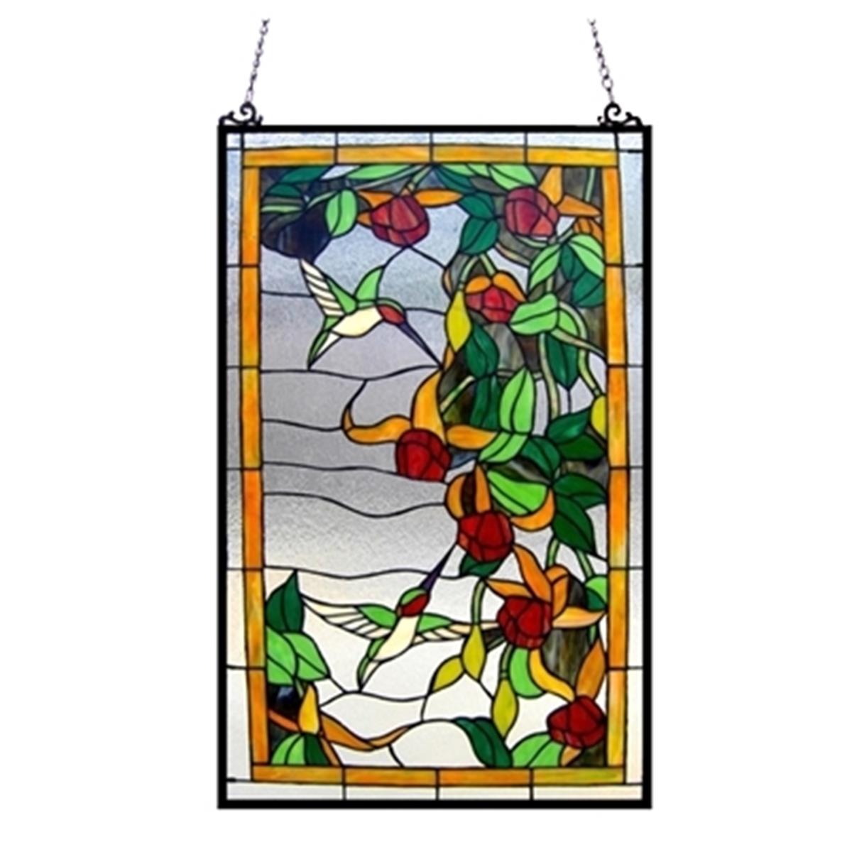 Picture of Chloe CH1P309GA32-GPN 20 x 32 in. Lighting Tiffany Glass Hummingbirds Design Window Panel - Dark Antique Brass