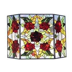 Picture of Chloe Lighting CH1F033RF40-GFS 40 in. Canna Tiffany-Style Folding Floral Stained Glass Fireplace Screen&#44; Textured Black - 3 Piece