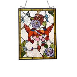 CH3P192OF25-GPN 18 x 25 in. Tropical Birds Tiffany-Style Animal Design Window Panel, Multi Color