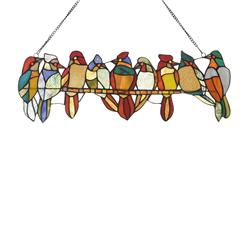Tiffany-Style Cardinal Family Window Panel - Multi Color - 14 x 9 in. - Unique Handcrafted Design