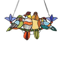 CH3P215GA16-GPN 12 x 9 in. Perched Birds Tiffany-Style Animal Design Window Panel, Multi Color