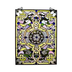 CH8P016PV24-VRT 24 in. Valley Tiffany-Style Rectangular Floral Window Panel, Multi Color