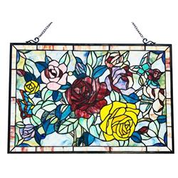CH1P489BF27-GPN 27 in. Sunsprite Tiffany-Style Floral Stained Glass Window Panel, Multi Color