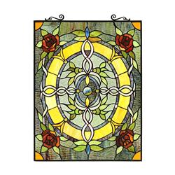 CH8P023RF24-VRT 25 in. Enchanted Tiffany-Style Floral Stained Glass Window Panel, Multi Color