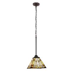 Picture of Chloe Lighting CH33293MS08-DP1 8 in. Shade Kinsey Tiffany-Style Blackish Bronze 1-Light Mission Mini-Pendant