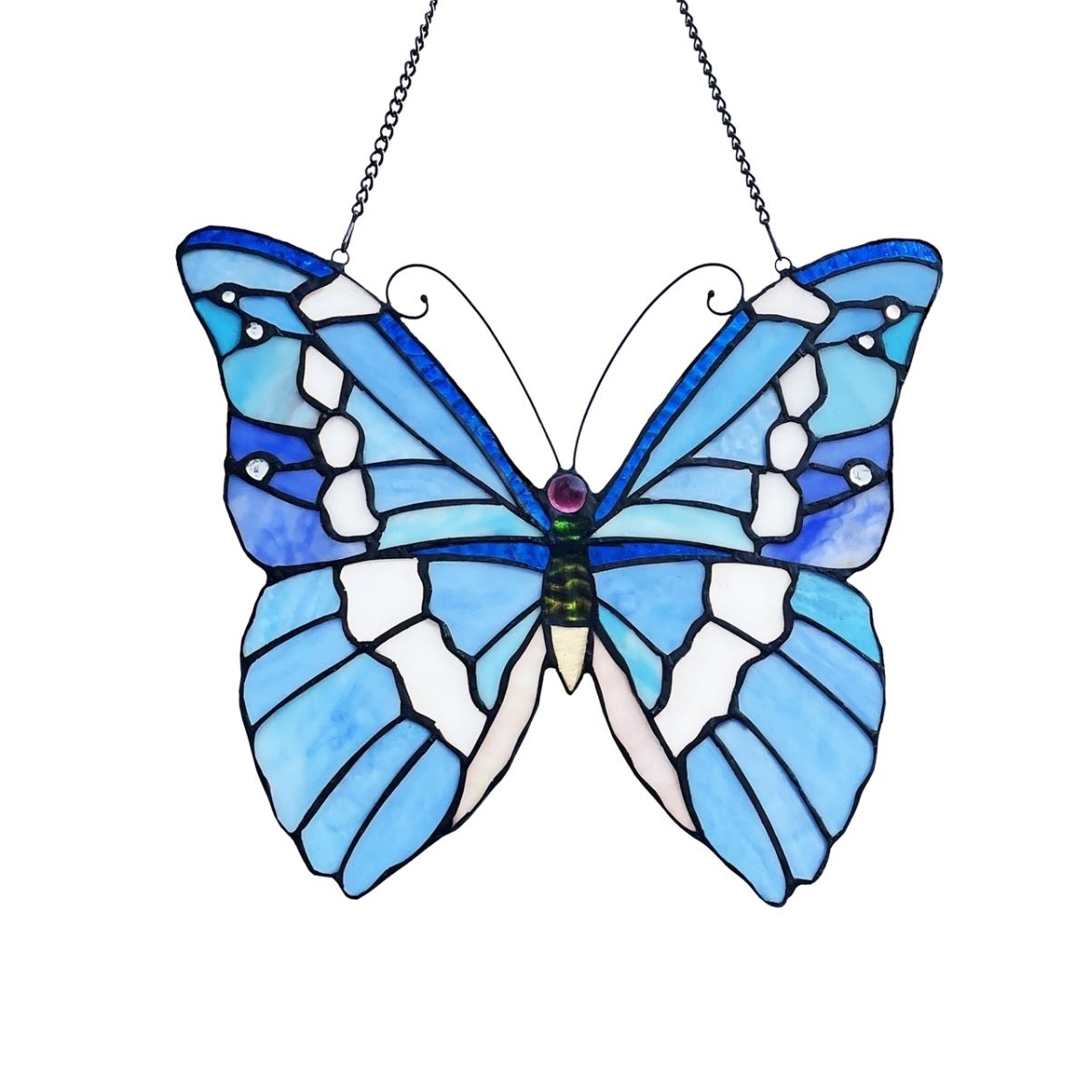 14 in. Silver-studded Butterfly-style Stained Glass Window Panel