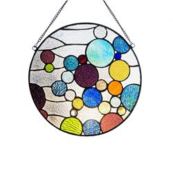 CH1P639CG13-RND 13 in. Bubbles Geometric-Style Stained Glass Window Panel, Multi Color