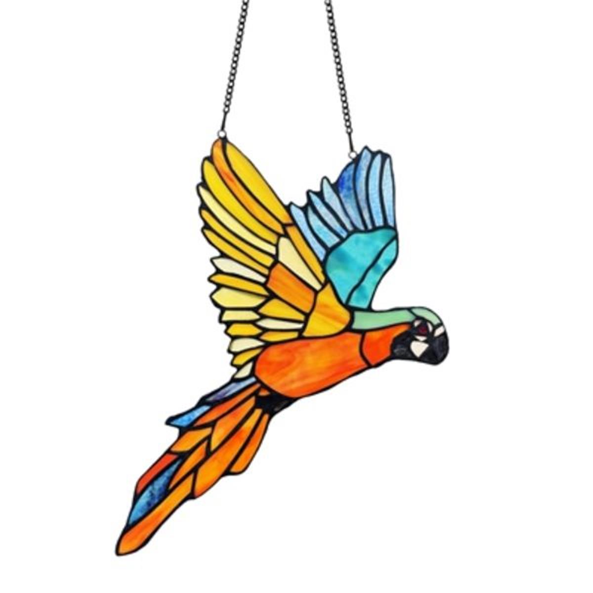 14 in. Macaw Animal-Style Stained Glass Window Panel
