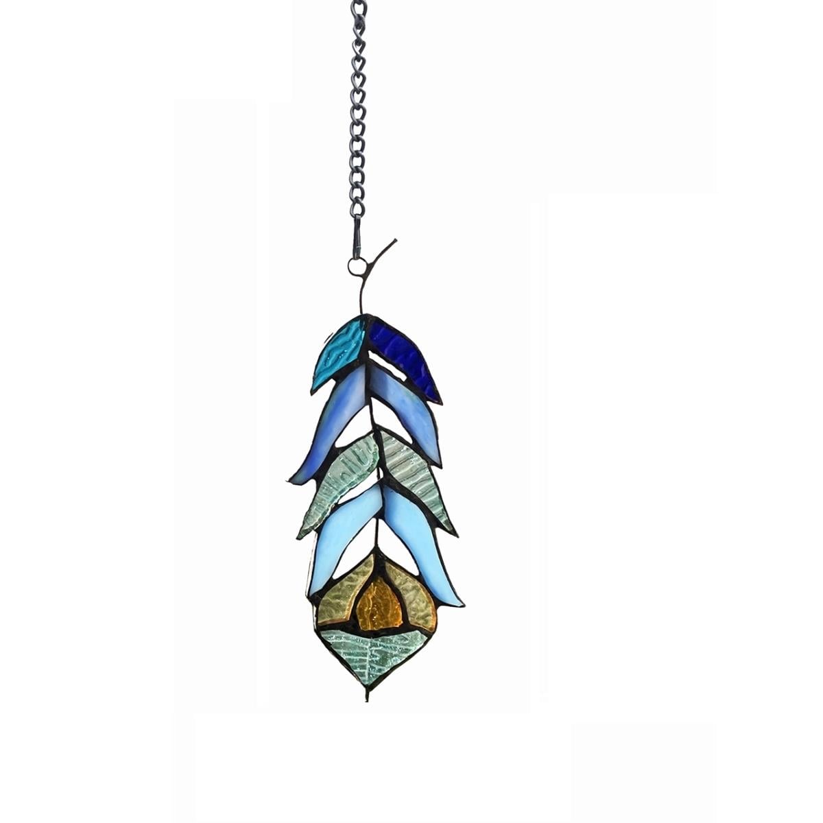 CH1P607BL07-FTB 7 in. Feather Tiffany-style Stained Glass Window Panel