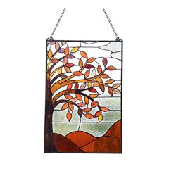 Picture of Chloe Lighting CH1P307OF24-VRT 24 in. Autumnal Floral Style Stained Glass Window Panel&#44; Black