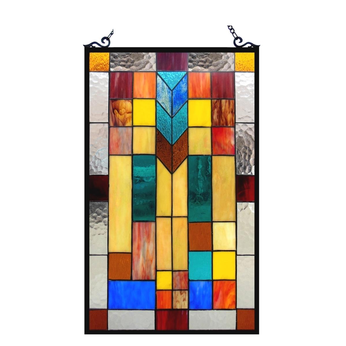 Picture of Chloe CH1P025AM26-GPN 16 x 26 in. Lighting Tate Tiffany Glass Mosaic Design Window Panel - Antique Brass