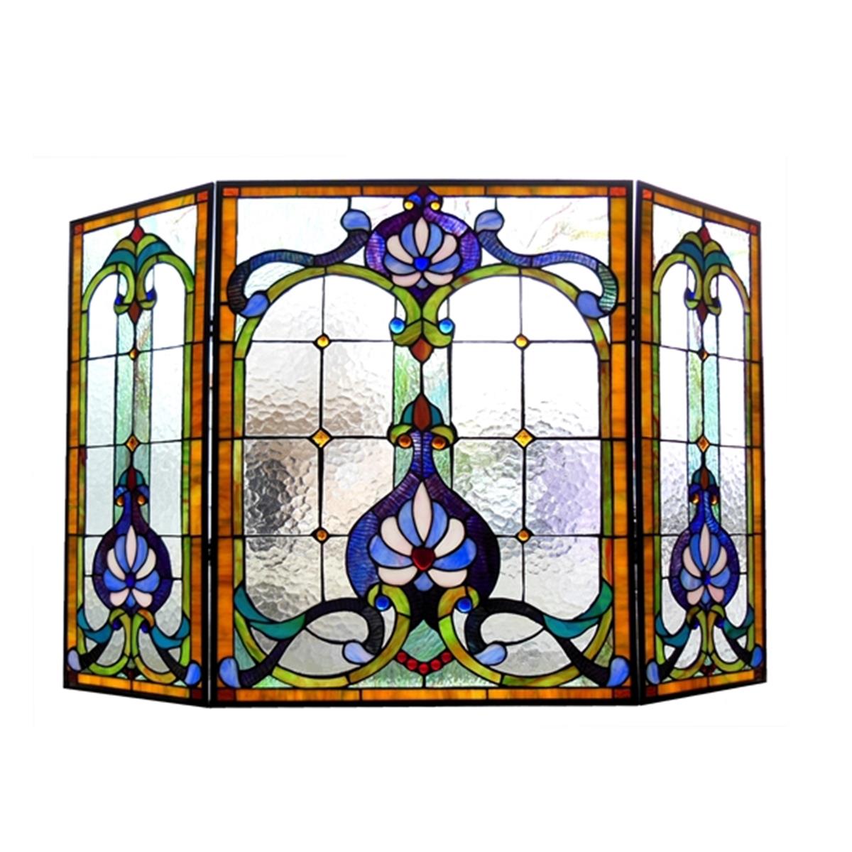 CH1F328BV44-GFS 44 in. Lighting Tiffany Glass-Folding Victorian Fireplace Screen - 3 Piece