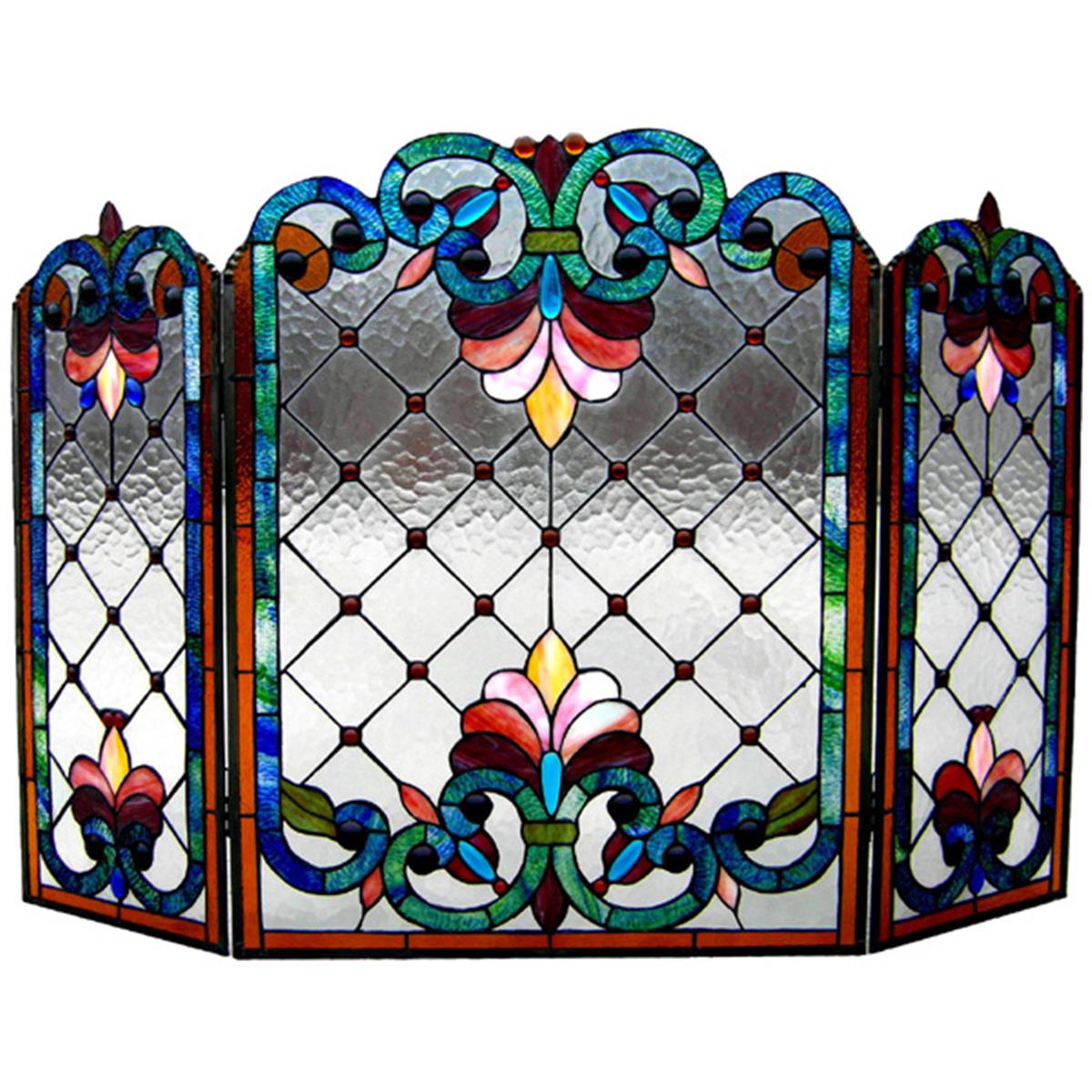 Picture of Chloe CH1F912BV44-GFS 44 in. Lighting Tiffany Glass Folding Victorian Fireplace Screen - 3 Piece