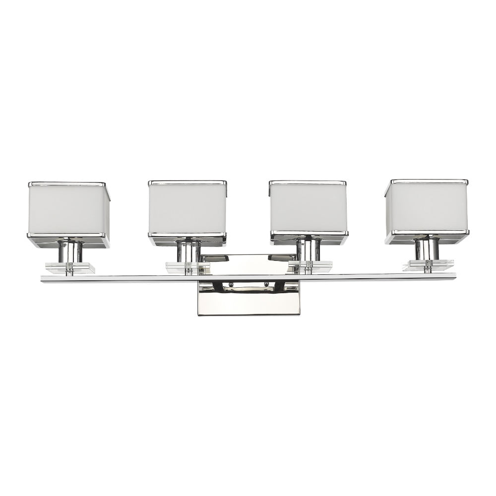 32 in. Lighting Trilluminate Contemporary 4 Light Chrome White Opal Glass Bath Vanity Wall Fixture - Chrome